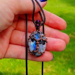 Rainbow Moonstone Tree of Life Necklace